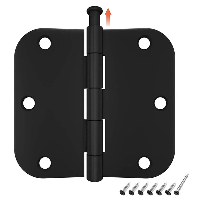 HOSOM Matte Black Door Hinges 3.5 Inch with 5/8" Radius Corners Rounded Interior Door Hinges 3 1/2" Heavy Duty 3.5" Door Hardware for Door, 6 Pack - Image 1